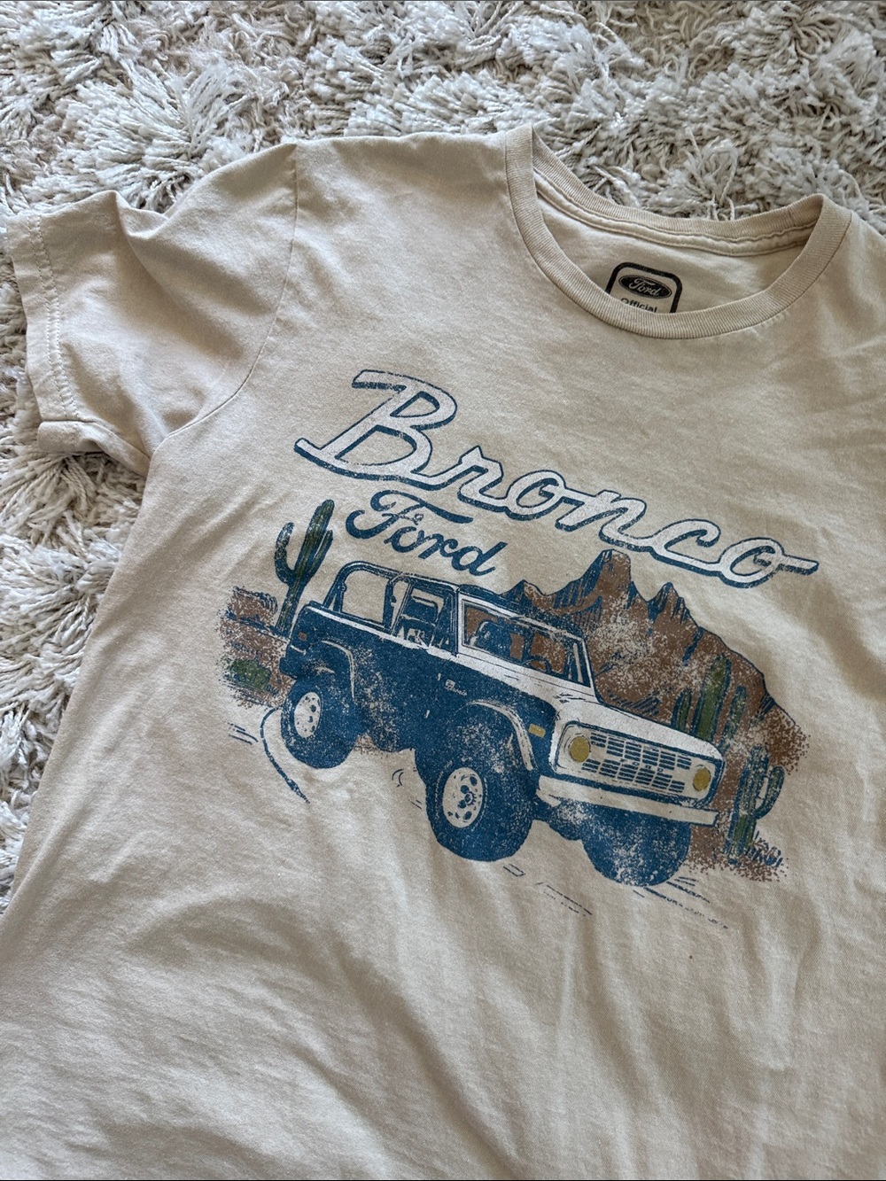 Ford Bronco Desert Graphic Tee Beige Blue 100% Cotton Size S - Picture 2 of 6